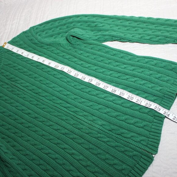 LL Bean Womens Full Zip Kelly Green Cable Knit Cardigan Sweater Size XL Cotton - Picture 7 of 7